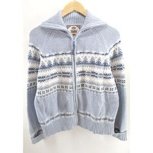 Tiara International Fair Isle Nordic Zip‎ Up Knit Sweater Cardigan Womens XL